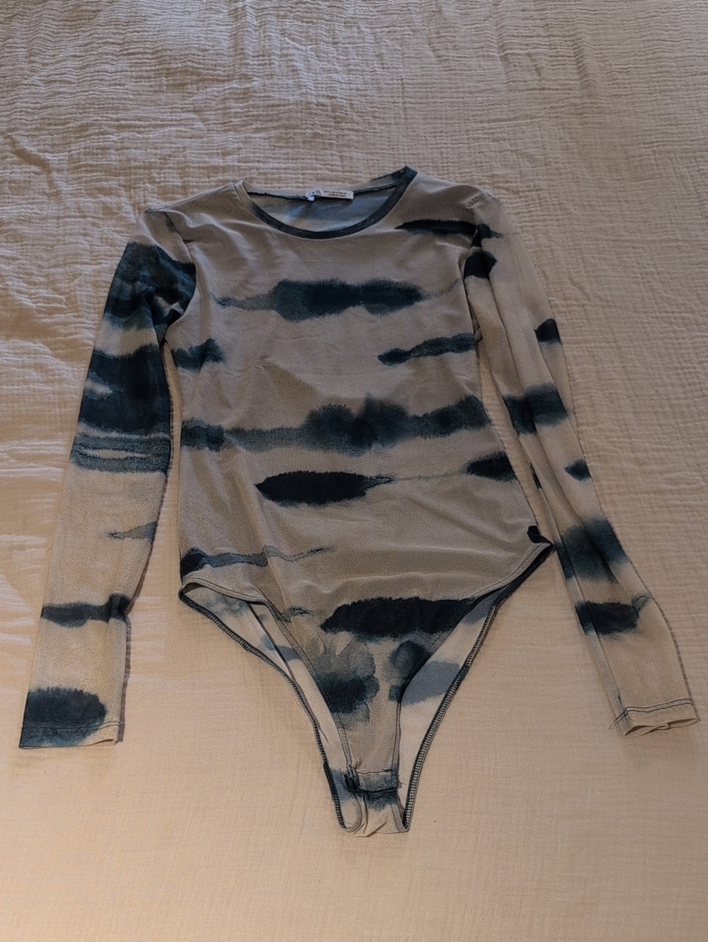 Zara Long Sleeve Tie-Dye Bodysuit in Blue and Gray